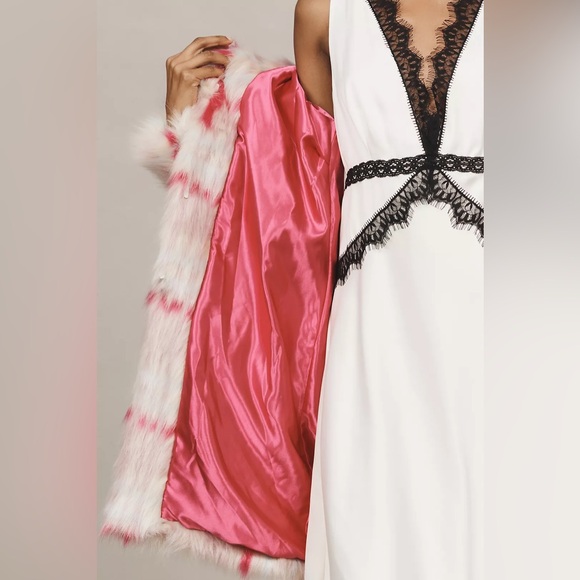 NVLT Anthropologie Tartan Plaid Faux Fur Coat - Pink and White - Picture 13 of 15